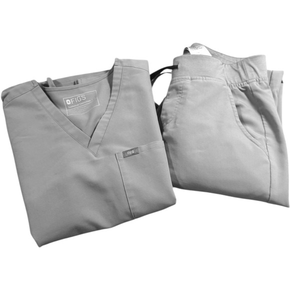 FIGS Scrub Set Womens Small Light Gray Catarina Top Zamora Jogger Pants - Picture 1 of 8